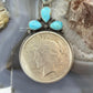 Genuine 1922 90% Peace Silver Dollar Coin Teardrop Turquoise Decorated Pendant
