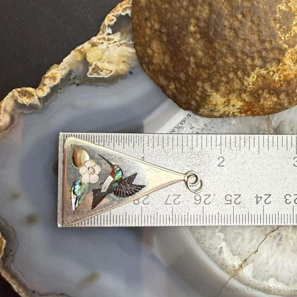 Vintage Linda Barber Zuni Sterling Silver Inlay Hummingbird Pendant For Women