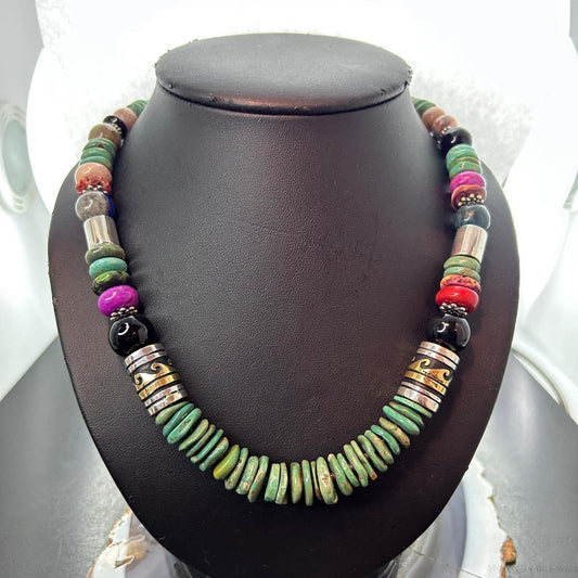 Tommy & Rosita Singer Sterling Silver Turquoise & Multistone Beads Necklace For Women