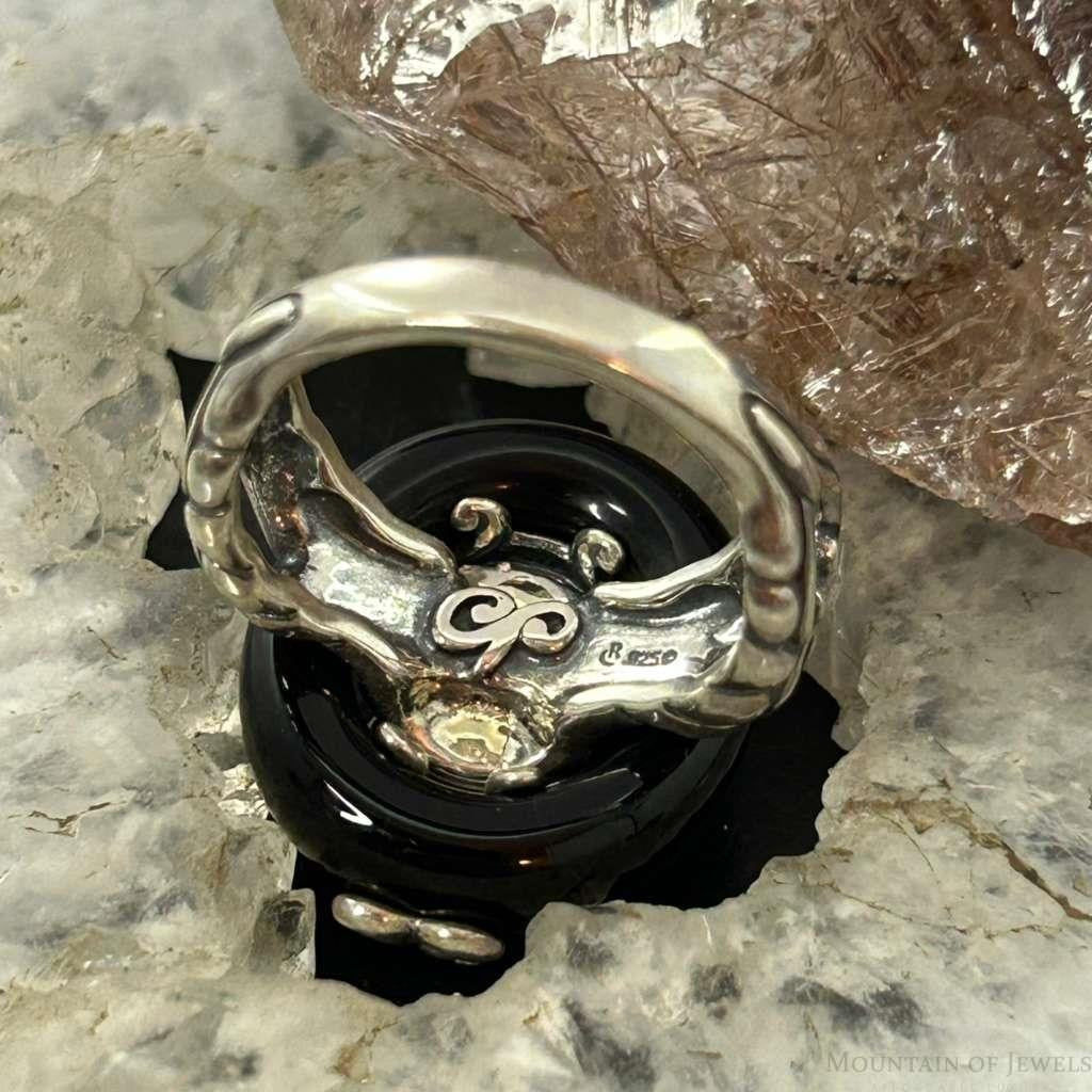 Carolyn Pollack Sterling Silver Black Agate & Carnelian Ring Size 8.25 For Women