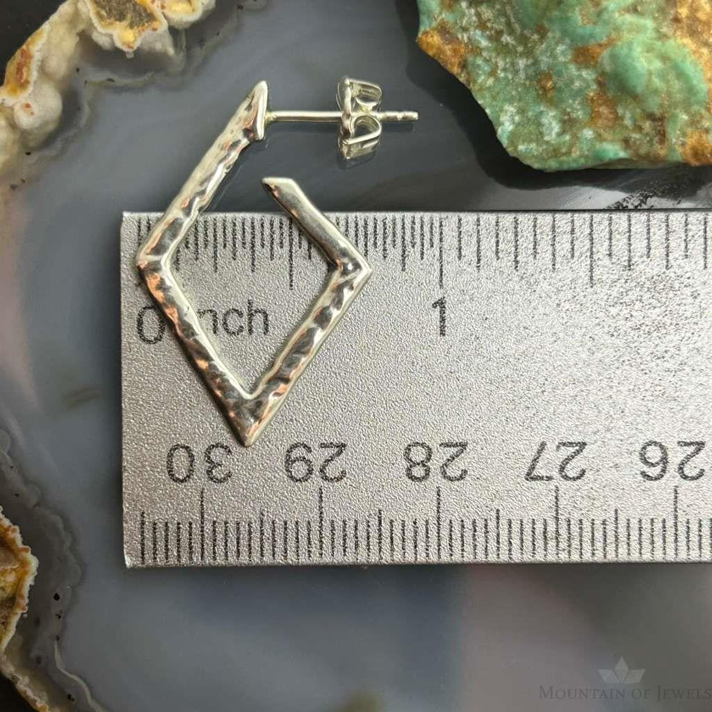 Carolyn Pollack Sterling Silver Diamond Shape Hammered Hoop Earrings For Women