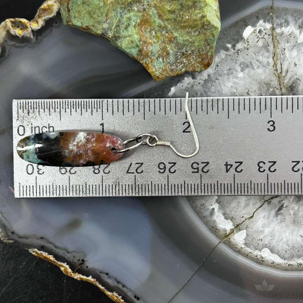 Sterling Silver Oval Chrysocolla Slab Dangle Earrings For Women #330