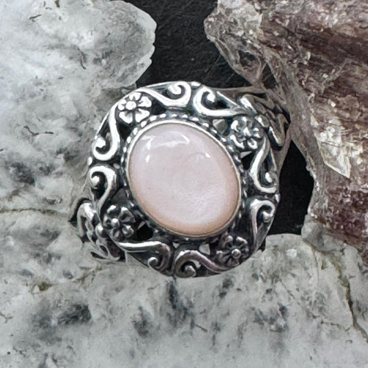 Carolyn Pollack Sterling Silver Oval Pink Mother of Pearl Decorated Ring Size 9 For Women