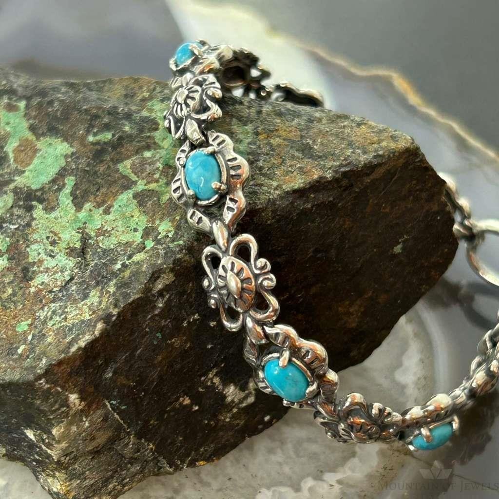 Carolyn Pollack Sterling Silver 6 Oval Turquoise Decorated Link Bracelet For Women