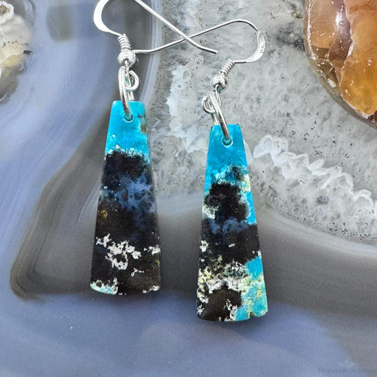 Sterling Silver Trapezoid Chrysocolla Slab Dangle Earrings For Women #211