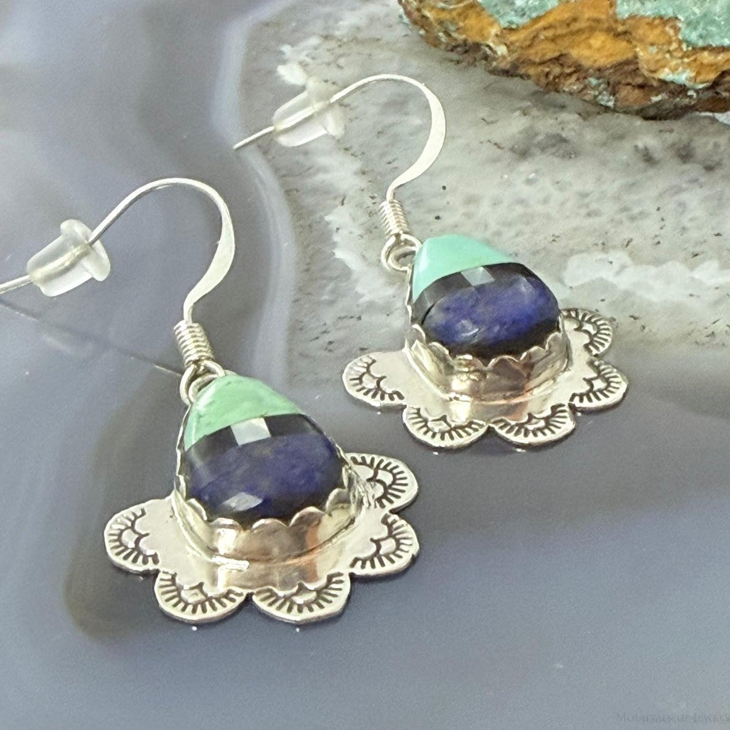 Clifton Aguilar Sterling Silver Teardrop Multistone Inlay Dangle Earrings For Women