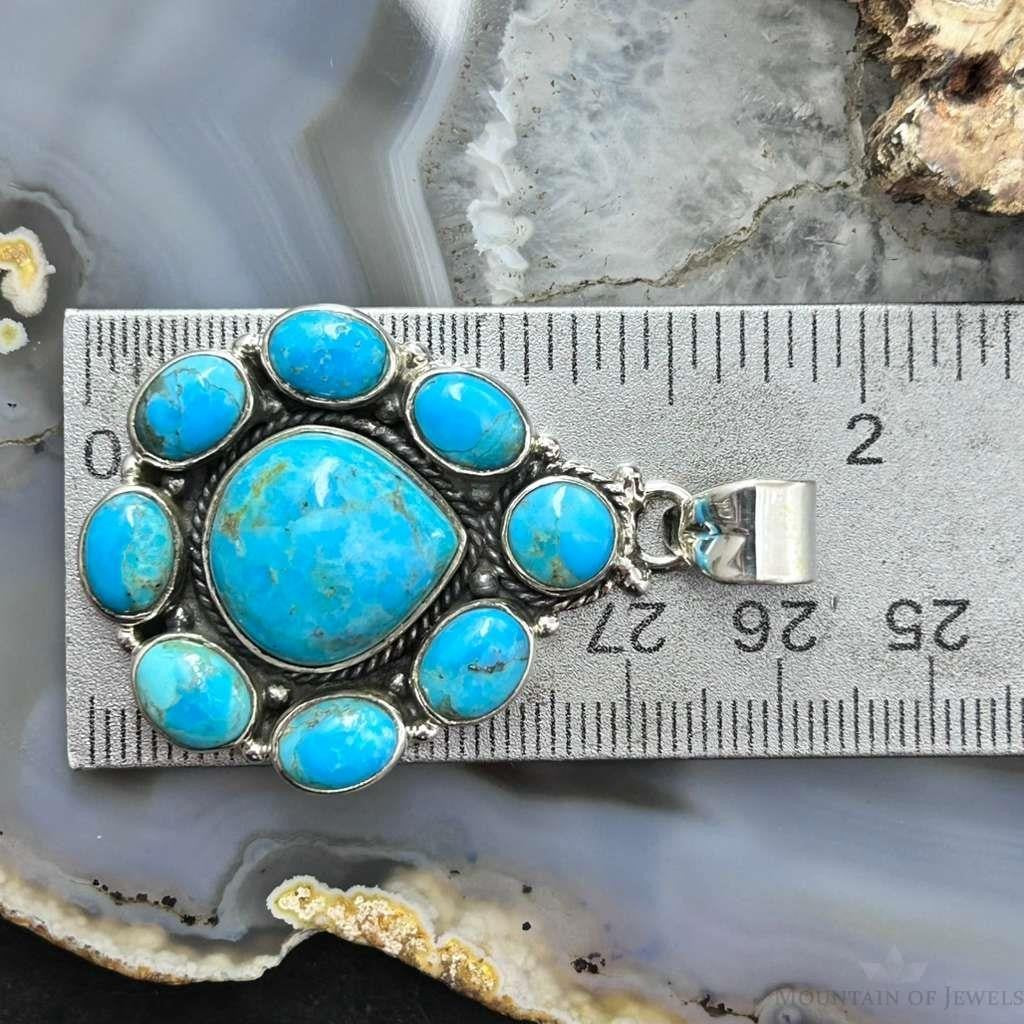 Sterling Silver Southwestern Style Mohave Turquoise Cluster Pendant For Women #2