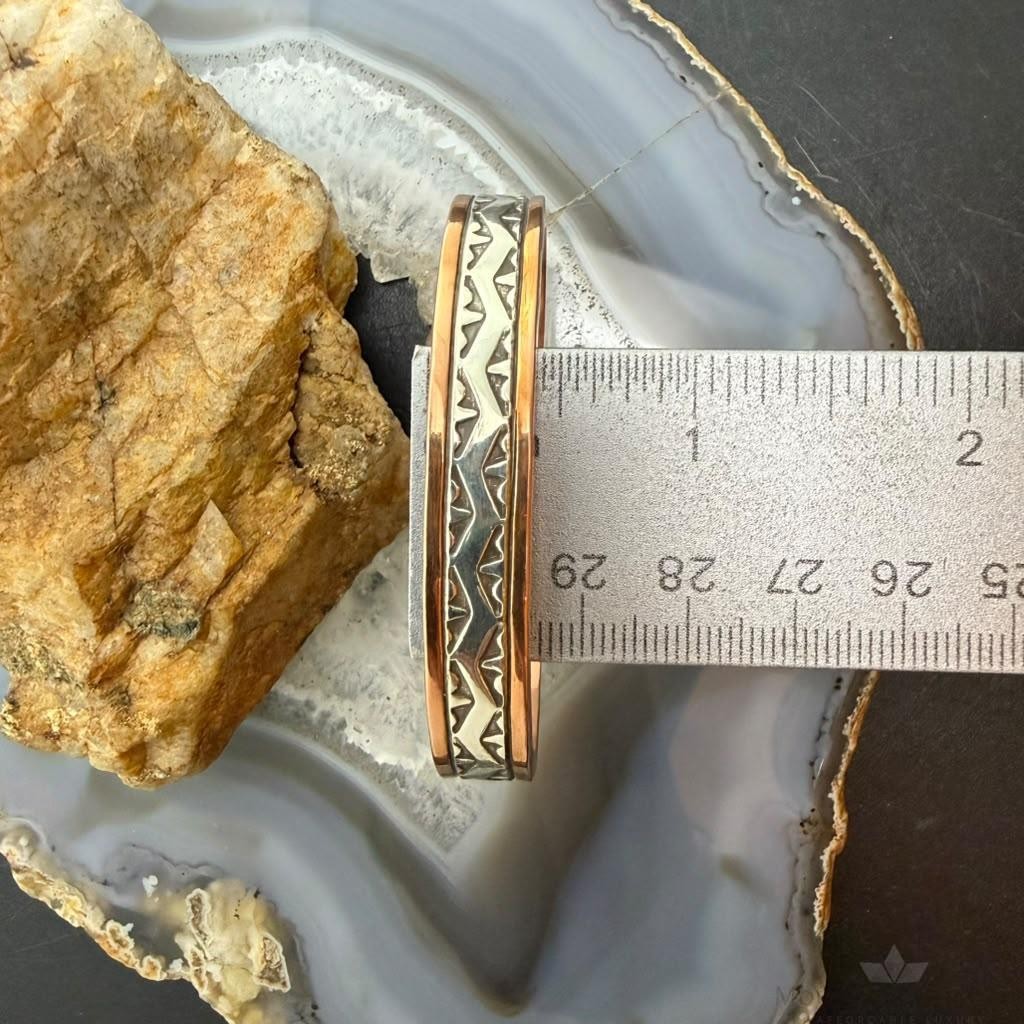 Wylie Secatero Navajo Sterling Silver & Copper Stamped Bracelet For Women #1