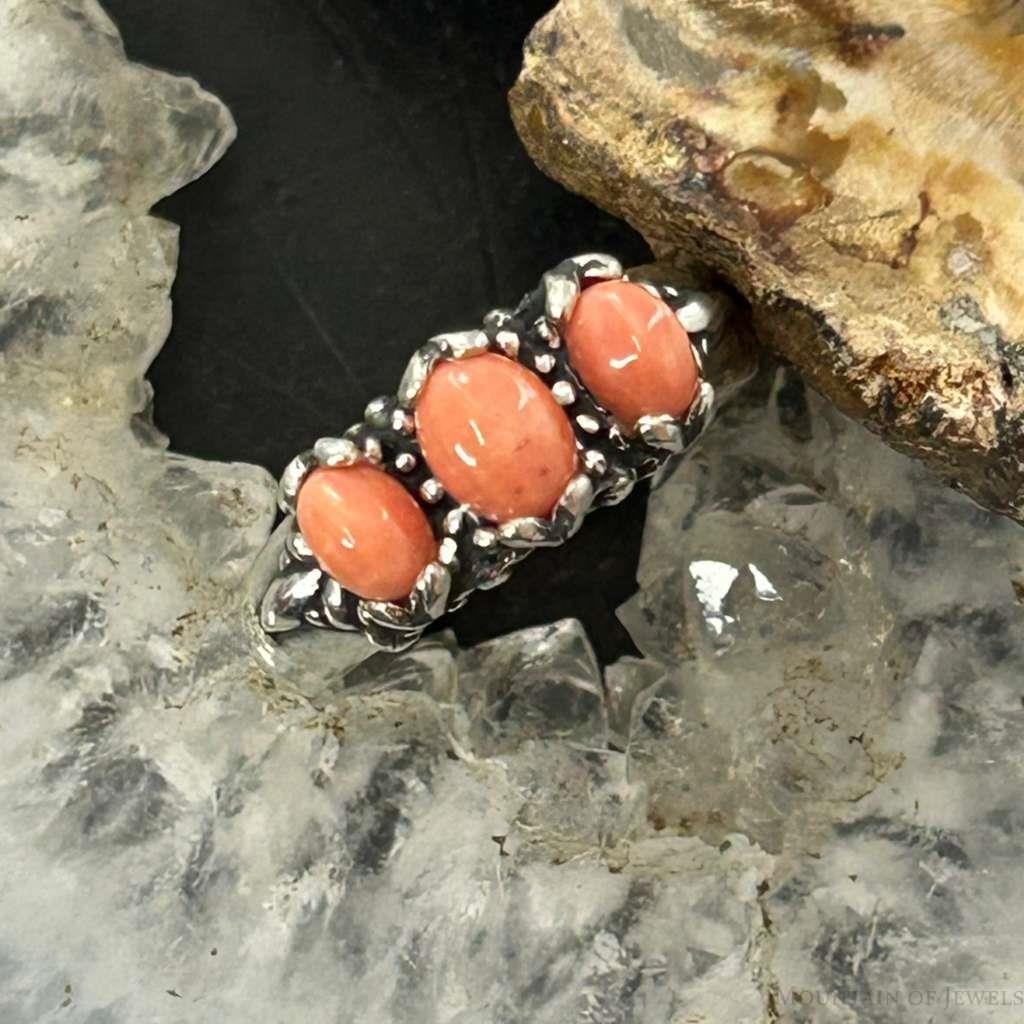 Carolyn Pollack Sterling Silver 3 Oval Angel Skin Coral Ring Size 6 For Women
