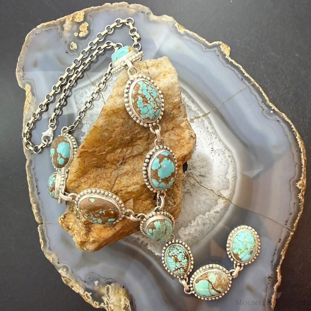 Sterling Silver Southwestern Style Oval Turquoise #8 Lariat 28" Necklace For Women