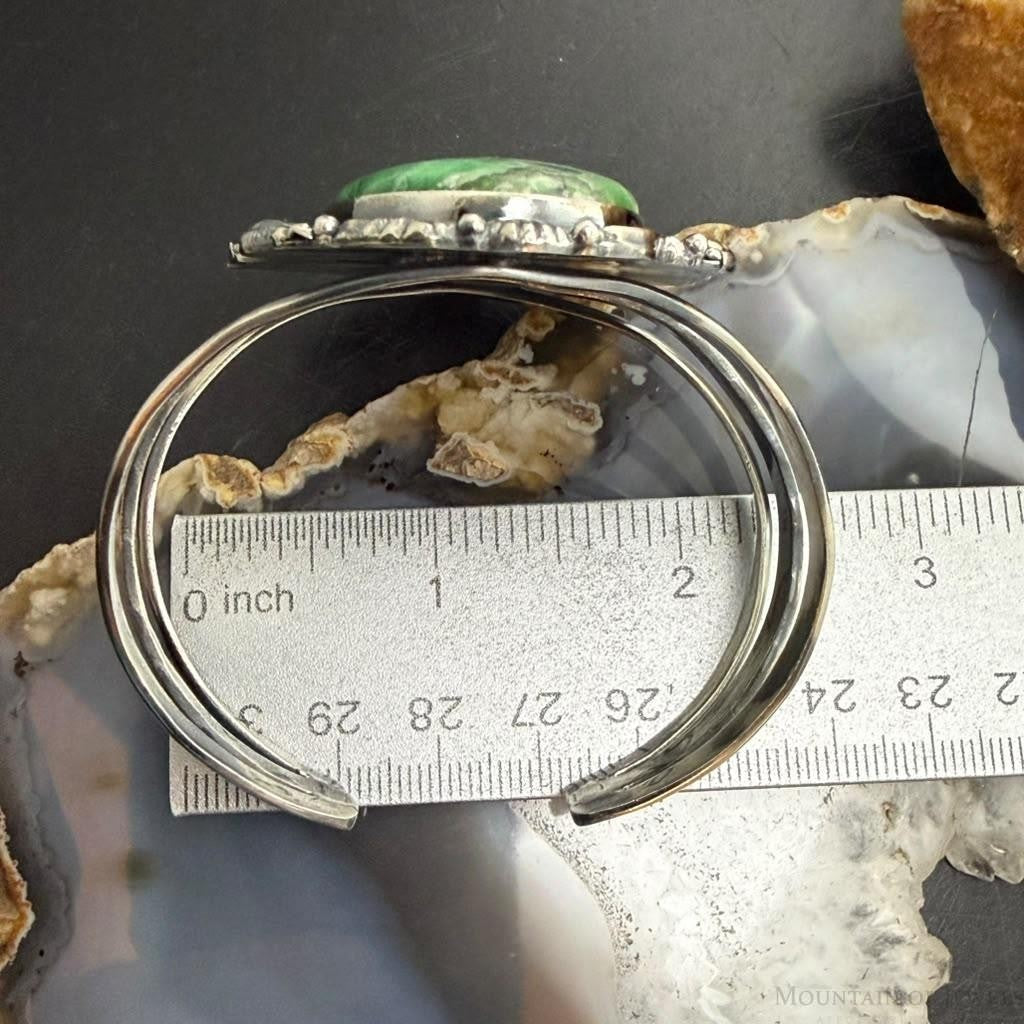 Sterling Silver Southwestern Style Large Oval Variscite Bracelet For Women