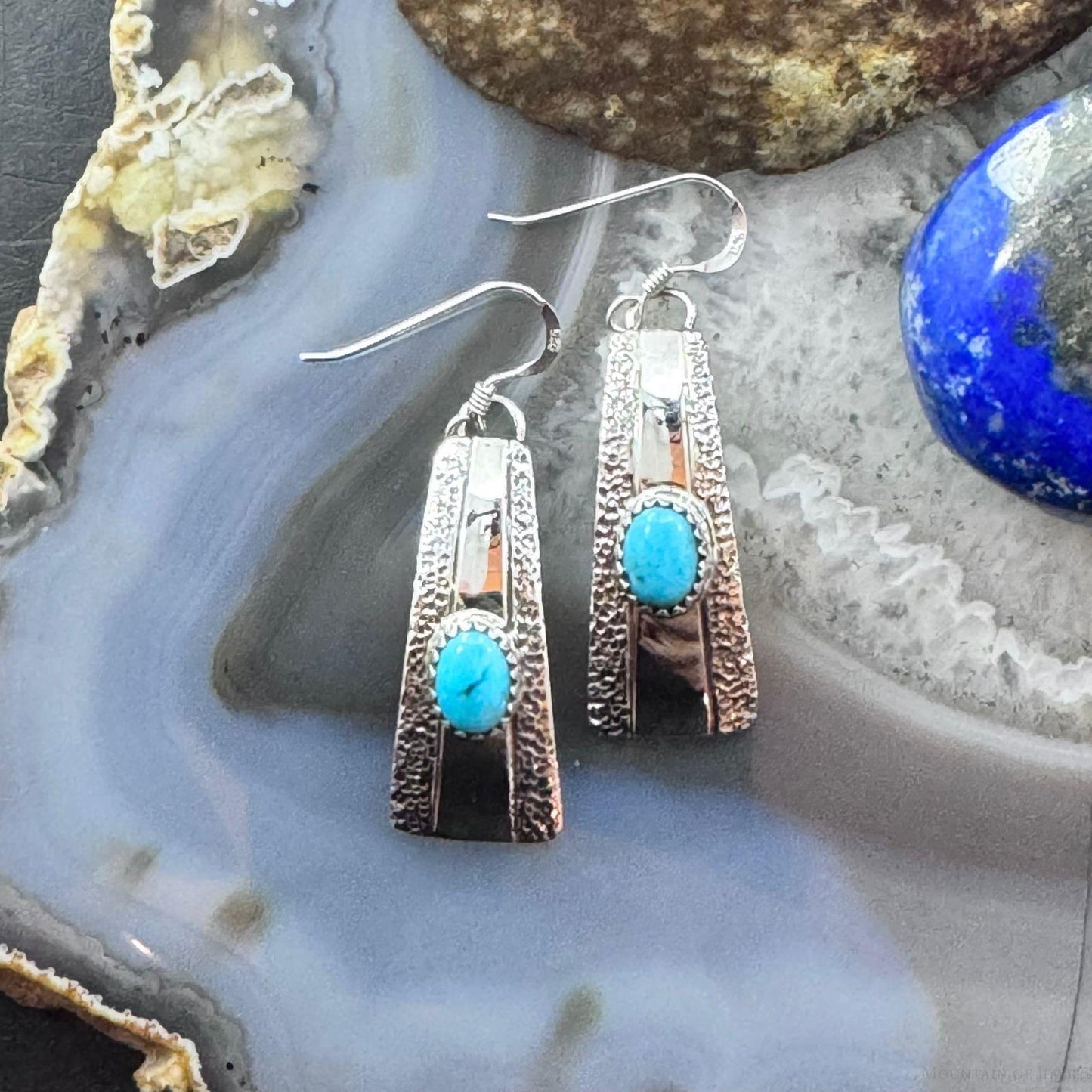 Michael Nez Sterling Silver Blue Turquoise Mountain Ridge Dangle Earrings For Women