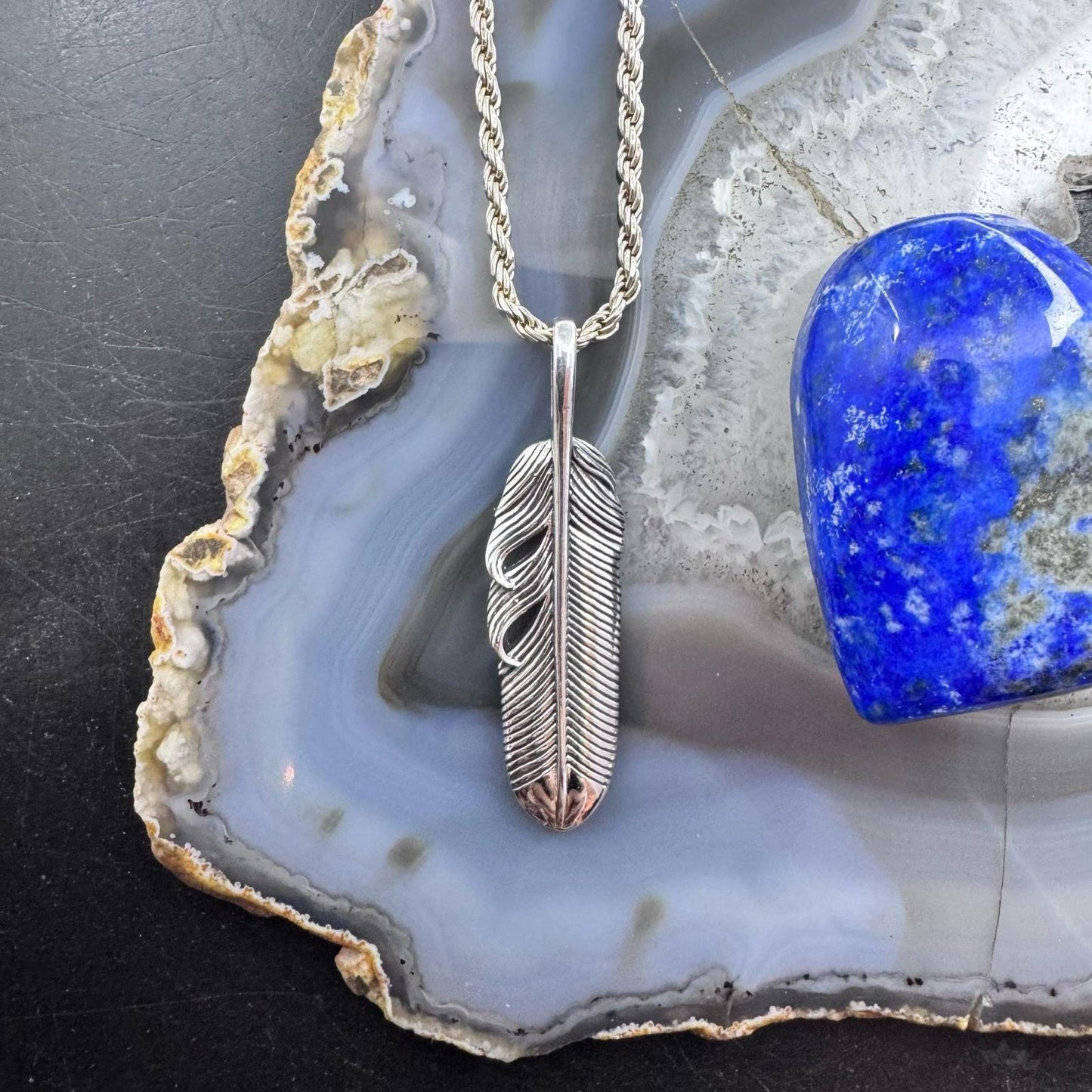 Sterling Silver Southwestern Style Long Unisex Feather Pendant