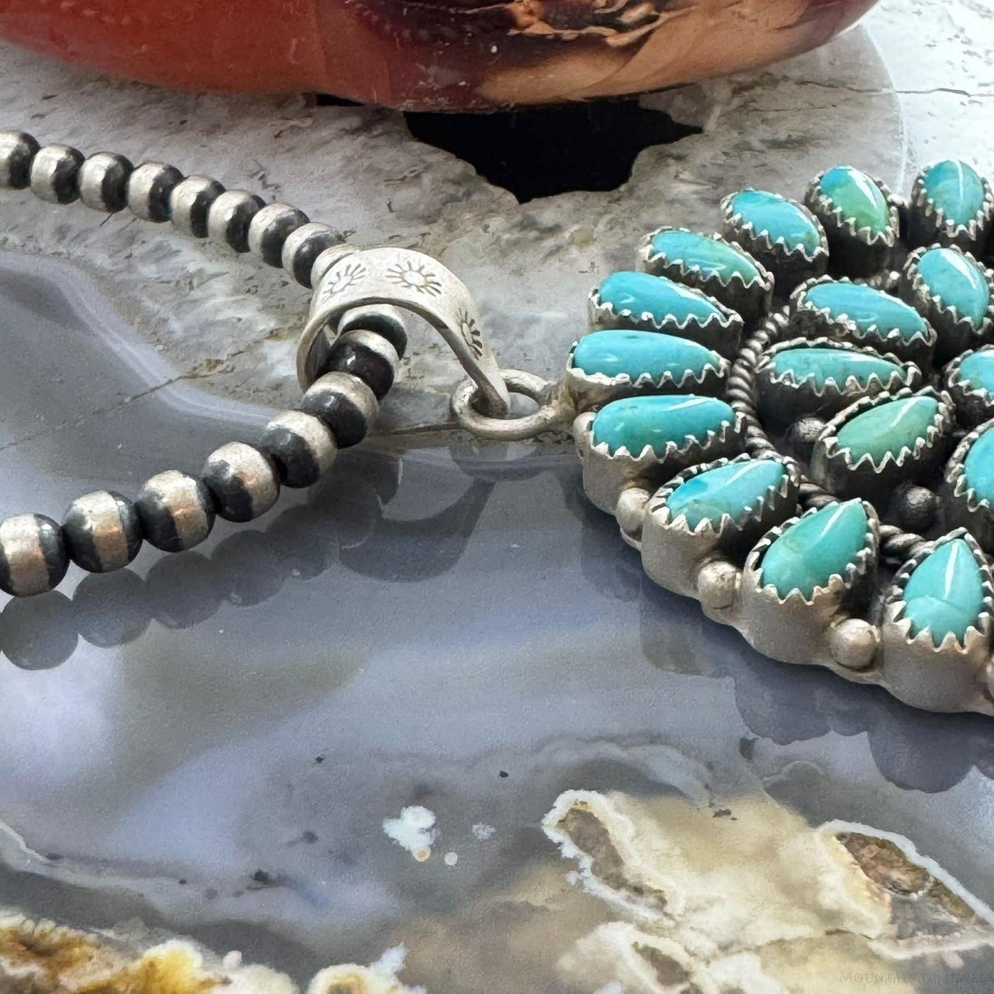 Sterling Silver Southwestern Style Teardrop Turquoise Round Cluster Pendant For Women