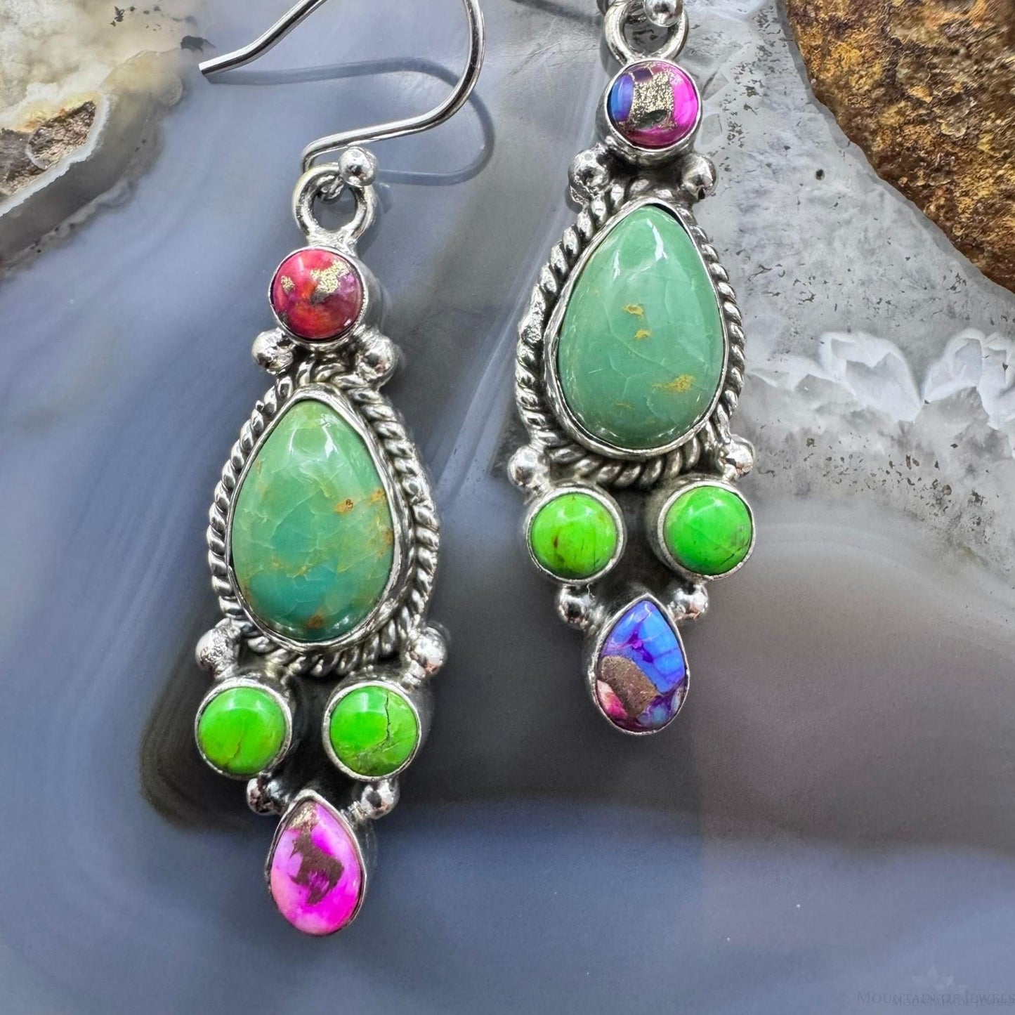 Sterling Silver Southwestern Style Multistone Cluster Dangle Earrings For Women #4