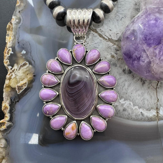 Native American Sterling Silver Wampum & Phosphosiderite Cluster Pendant For Women
