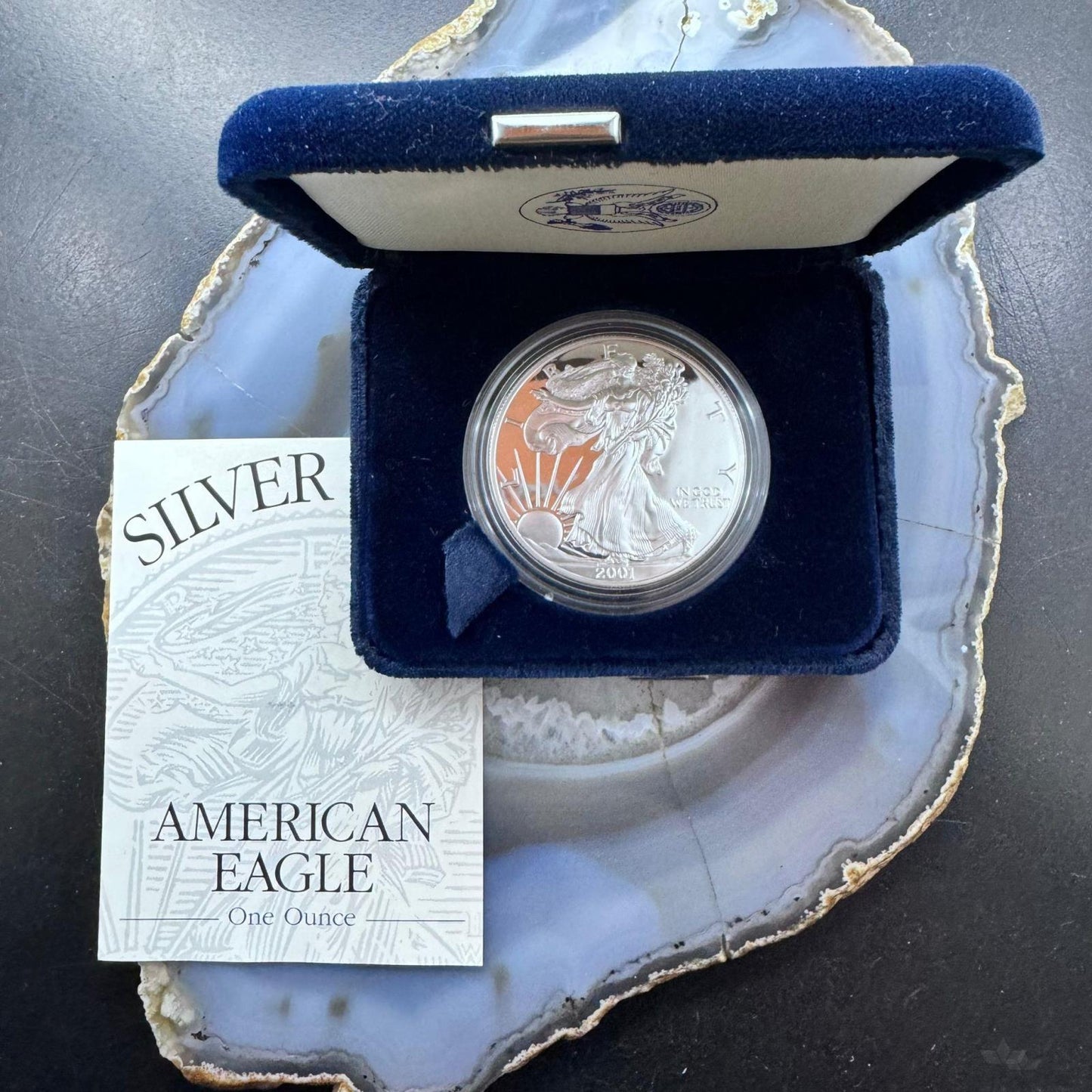 2001 Vintage US 1.0 Troy Ounce Fine Silver American Eagle Round Proof W/Box #OX