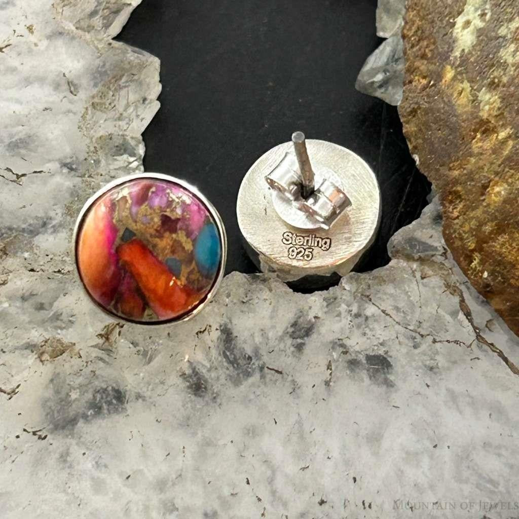 Sterling Silver Southwestern Style Rounded Spiny Oyster Turquoise Stud Earrings