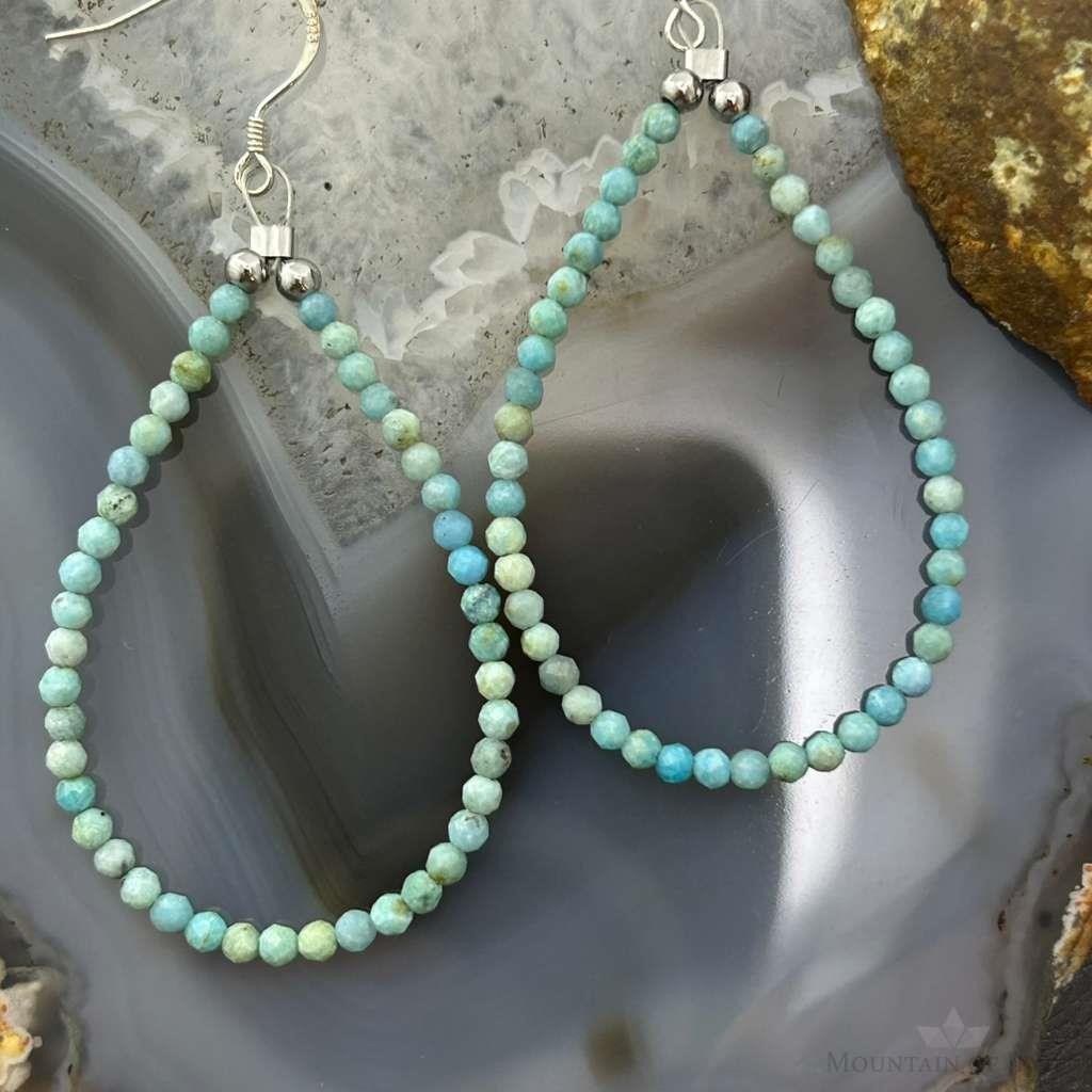 Sterling Silver Faceted Turquoise Hoop Dangle Earrings For Women