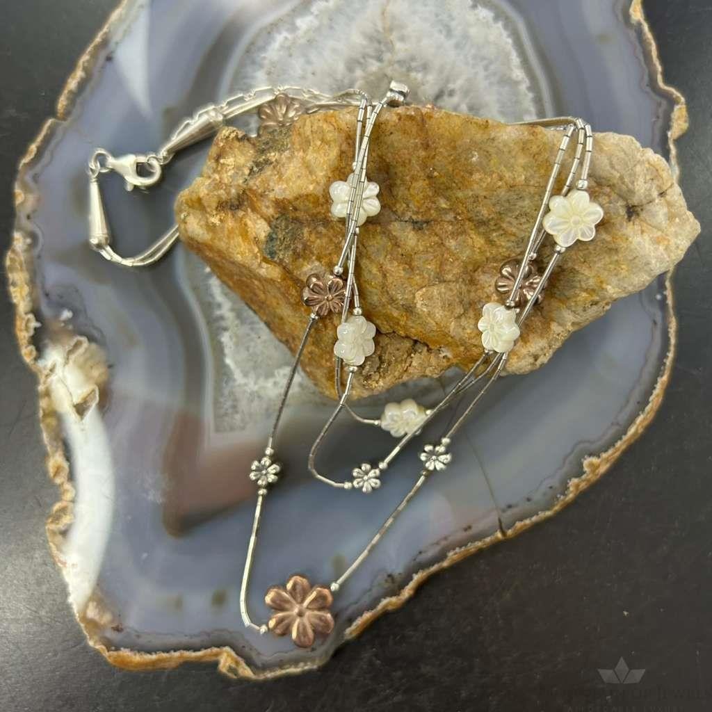 Carolyn Pollack Sterling Silver, Copper, MOP Flower 15"-18" Necklace For Women