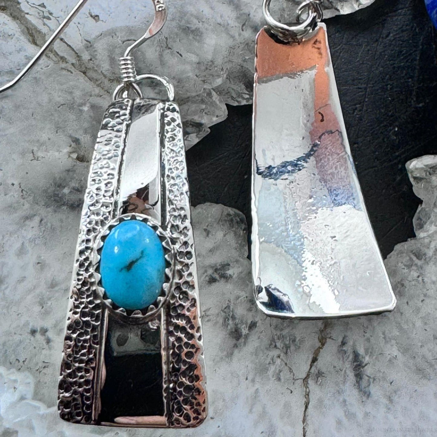 Michael Nez Sterling Silver Blue Turquoise Mountain Ridge Dangle Earrings For Women