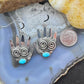 Alex Sanchez Sterling Silver Ancestors Hand Petroglyph With Turquoise Dangle Earrings For Women