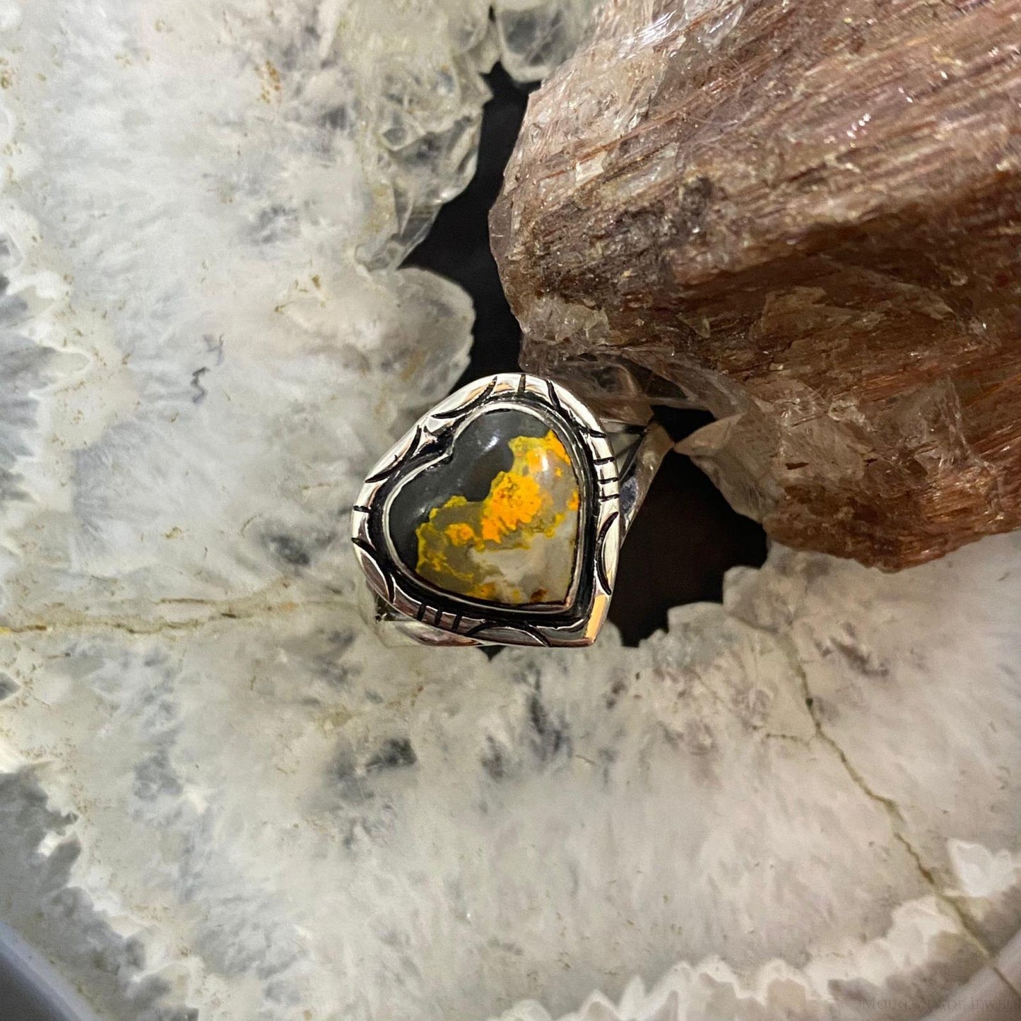 Native American Sterling Silver Bumblebee Jasper Heart Ring Size 9 For Women
