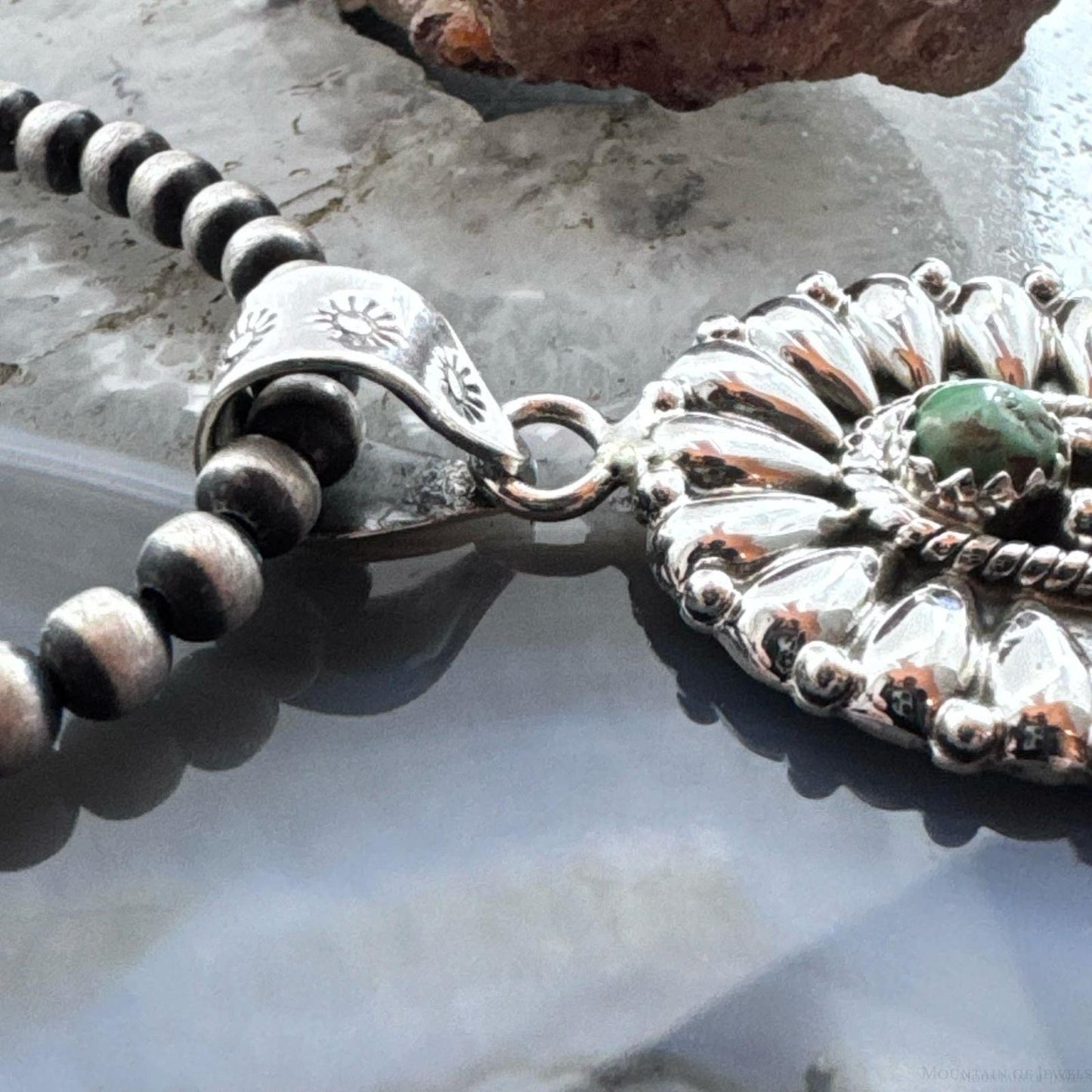 Sterling Silver Southwestern Style Turquoise &Silver Teardrop Cluster Pendant For Women