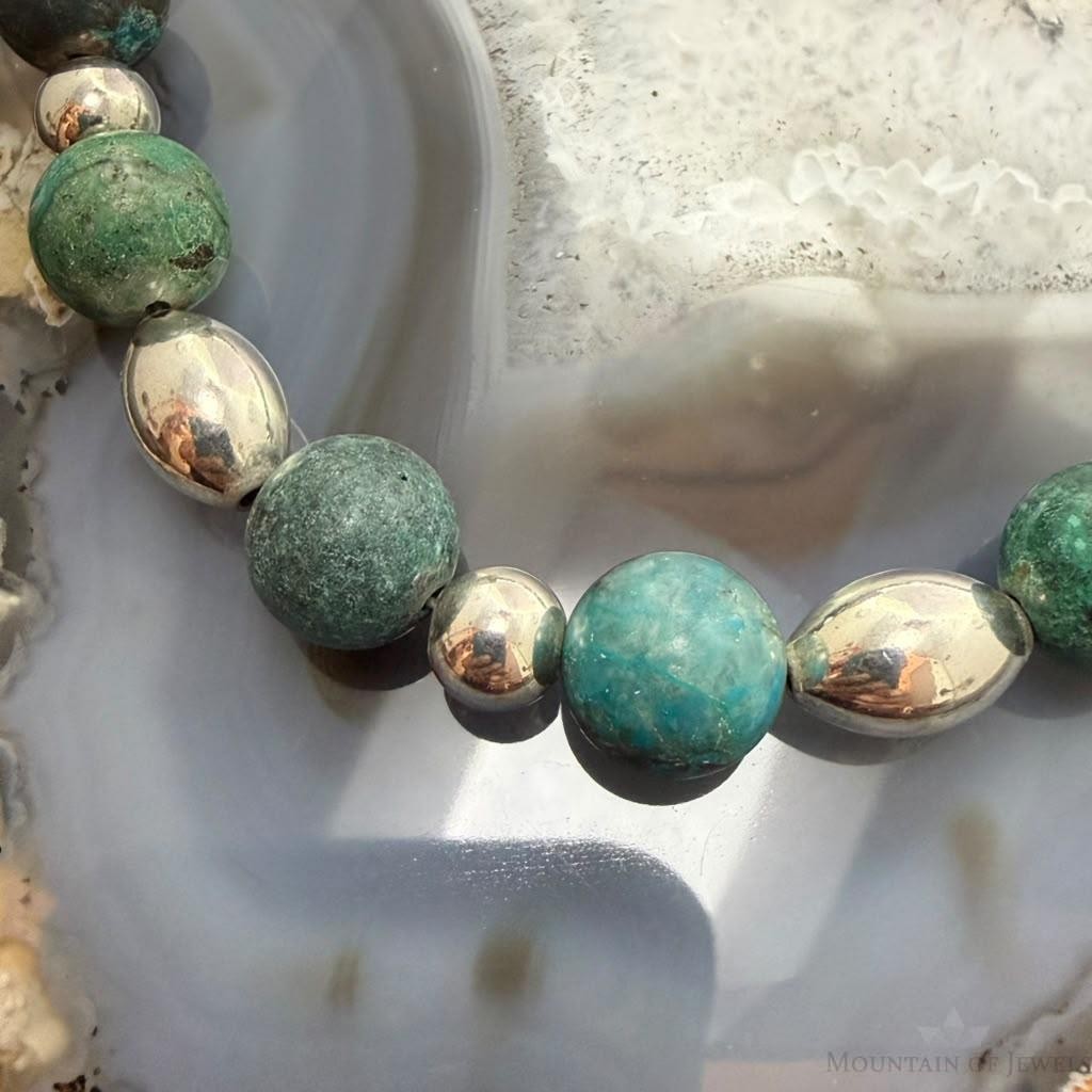 Carolyn Pollack Sterling Silver Chrysocolla Beads & Silver Beads 16"-20" Necklace For Women