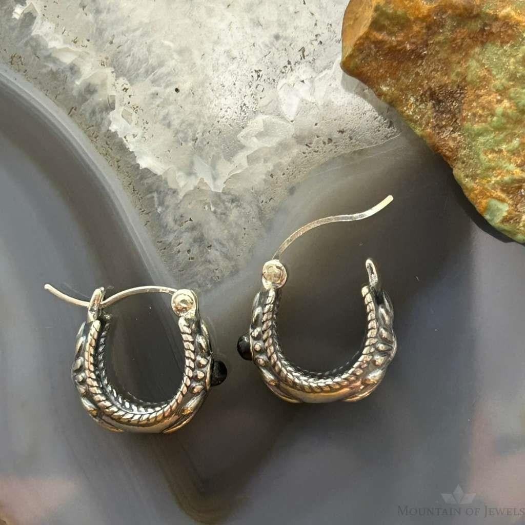 Carolyn Pollack Sterling Silver Round Onyx Hoop Earrings For Women