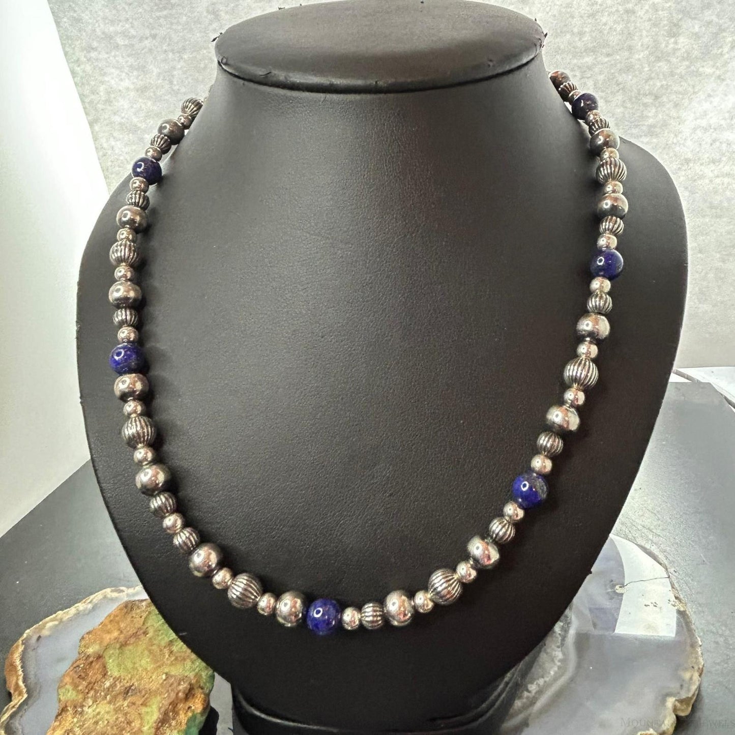 Carolyn Pollack Sterling Silver Decorated 4mm-8mm with Lapis Beads Necklace For Women