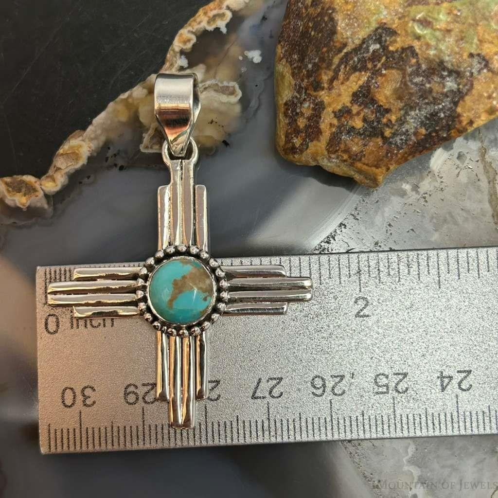 Sterling Silver Southwestern Style Round Mohave Turquoise Unisex Zia Pendant #2