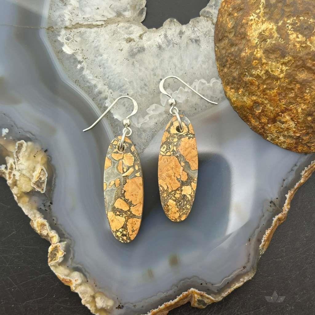 Sterling Silver Oval Maligano Jasper Slab Dangle Earrings For Women #511