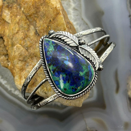 Sterling Silver Southwestern Style Teardrop Azurite Decorated Bracelet For Women