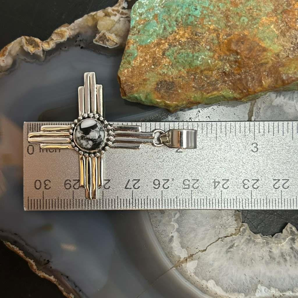 Sterling Silver Southwestern Style Rounded White Buffalo Unisex Zia Pendant #1