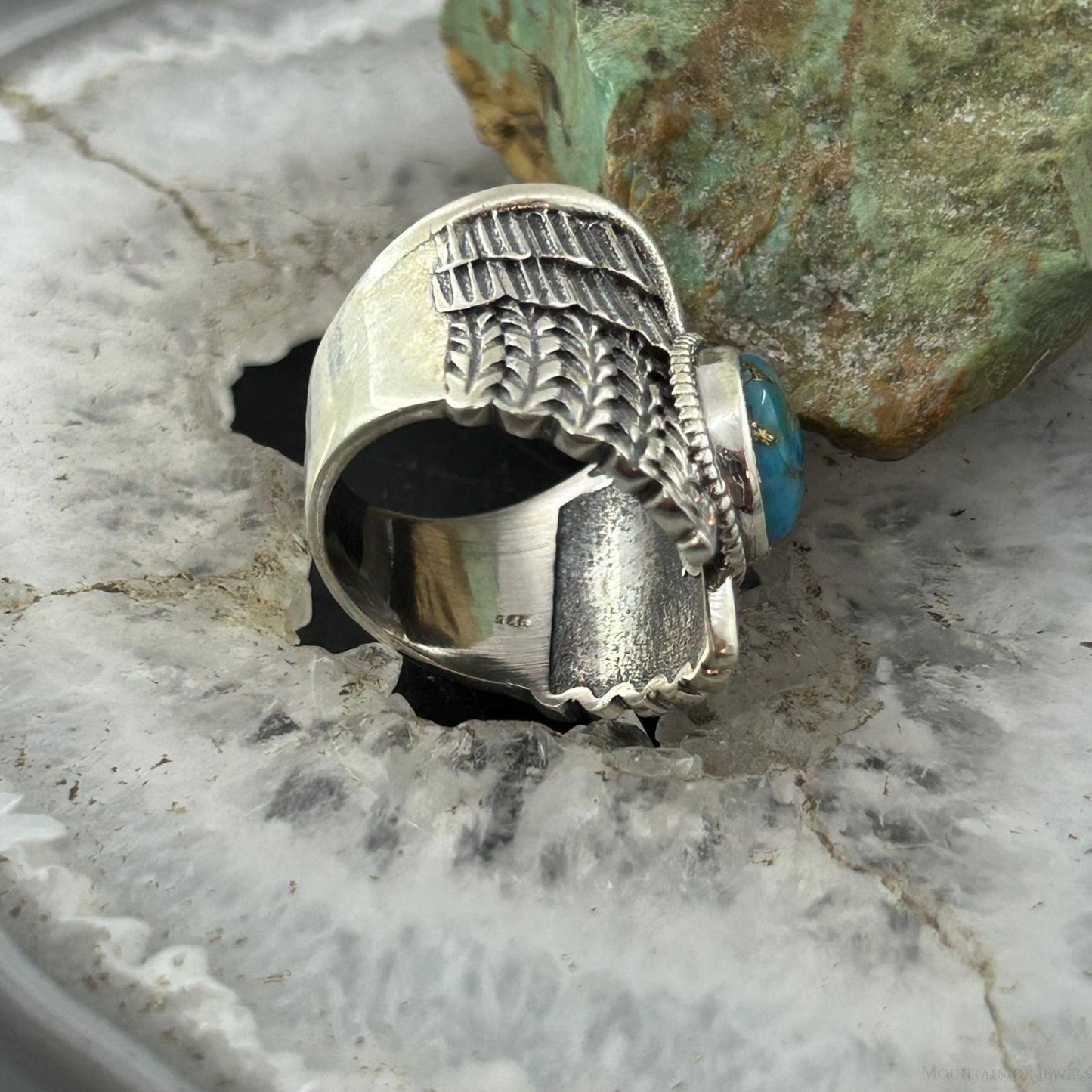 Sterling Silver Southwestern Style Copper Turquoise Wing Ring Size 7 For Women