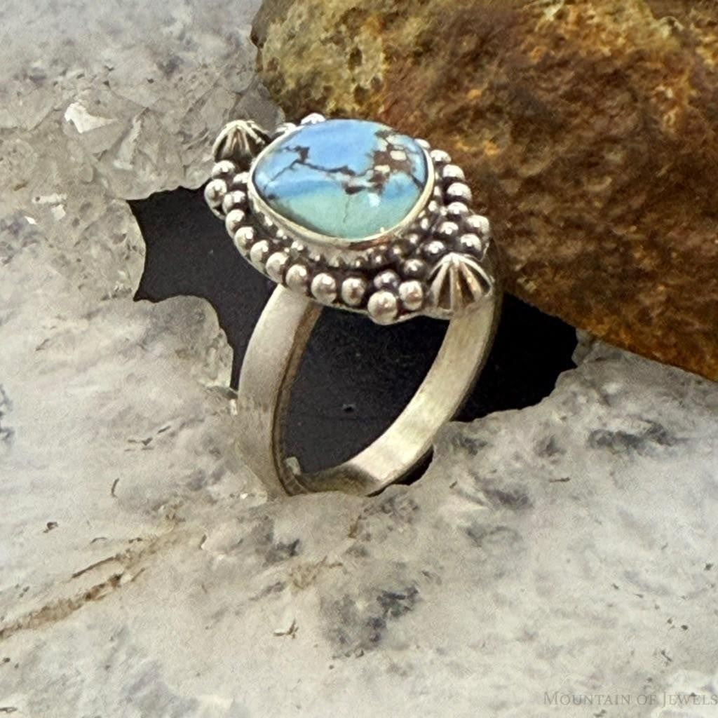 Sterling Silver Southwestern Style Golden Hill Turquoise Adjustable Ring For Women