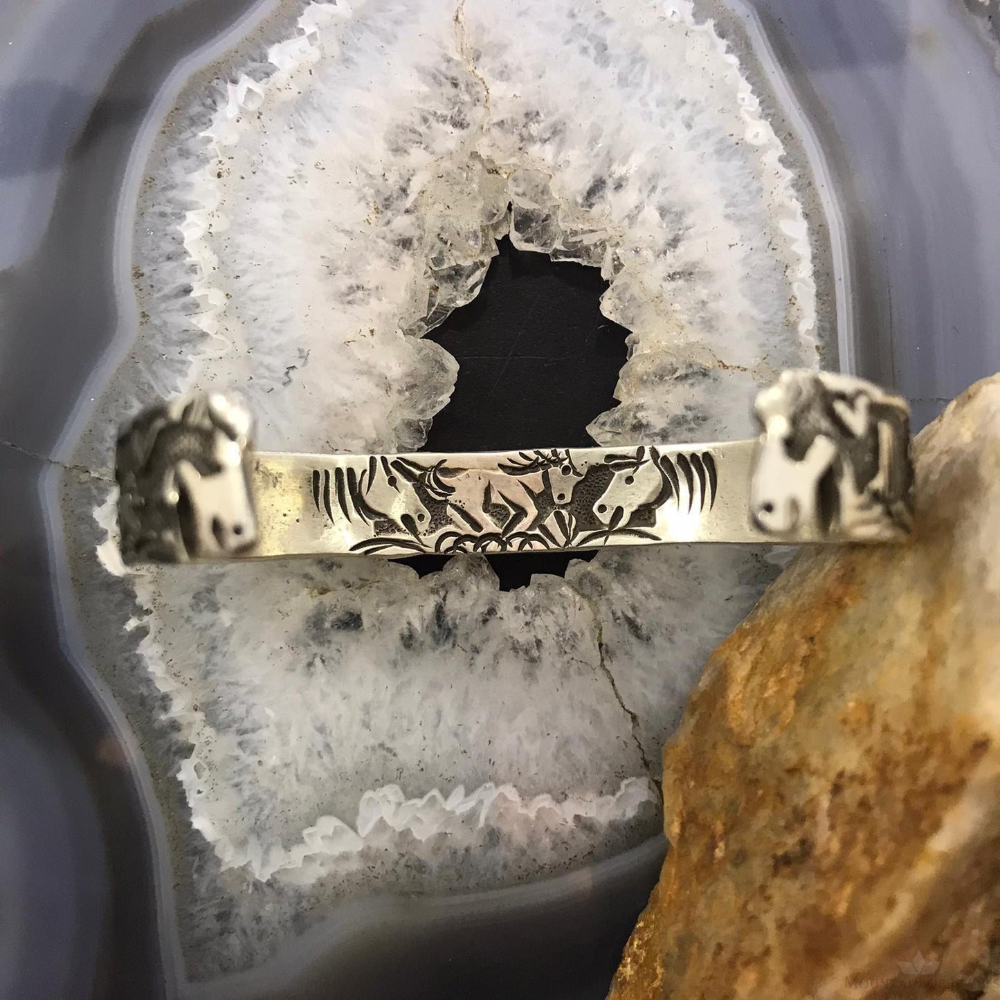 Lloyd Becenti Native American Sterling Silver Storyteller Horse Bracelet For Women