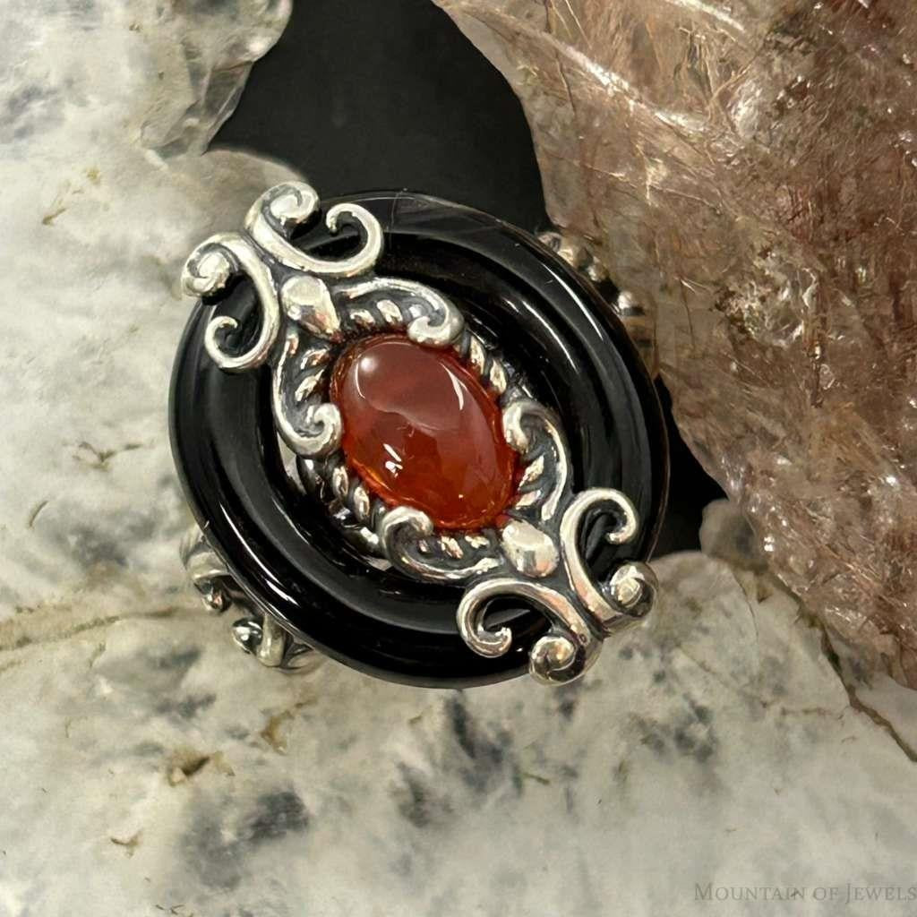 Carolyn Pollack Sterling Silver Black Agate & Carnelian Ring Size 8.25 For Women