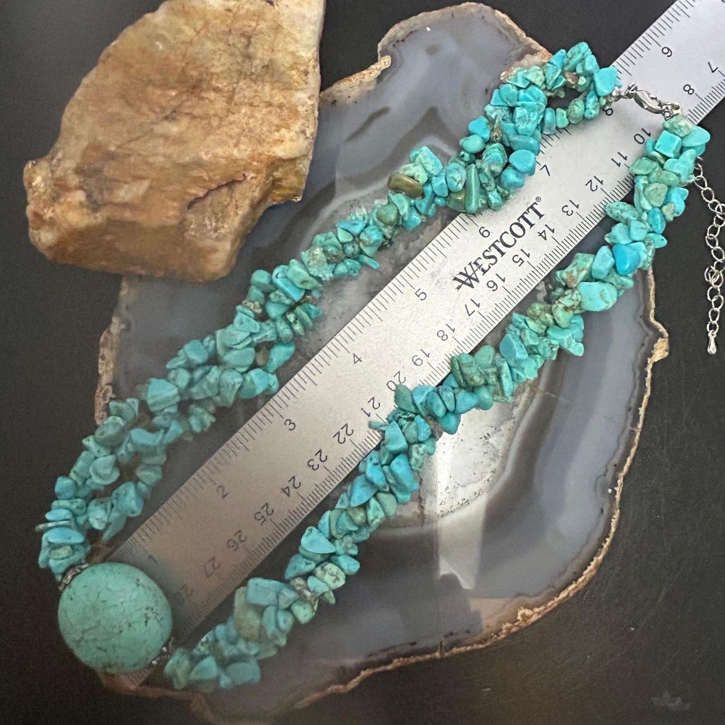 Native American Oval Turquoise Stone w/3 Strands Natural Turquoise Necklace