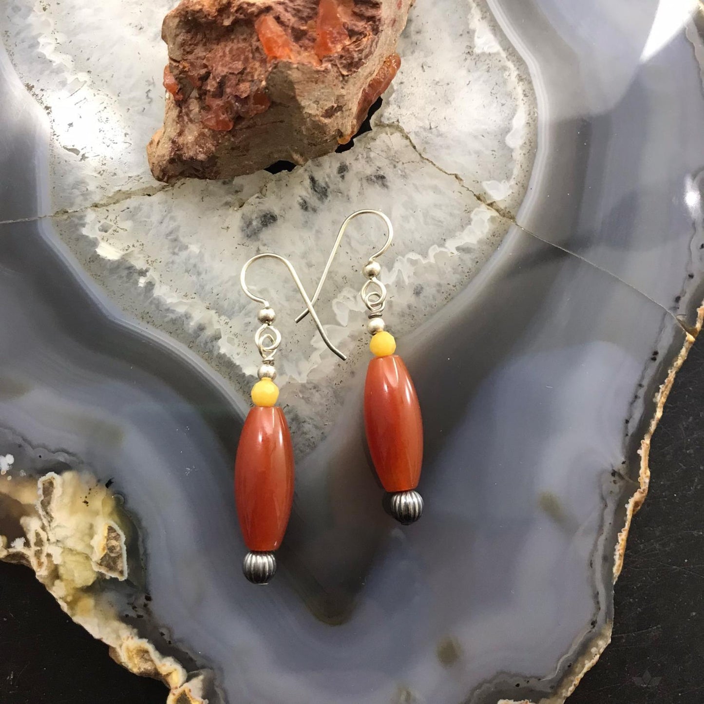 Carolyn Pollack Sterling Silver Faceted Yellow Jasper & Carnelian Bead Dangle Earrings For Women