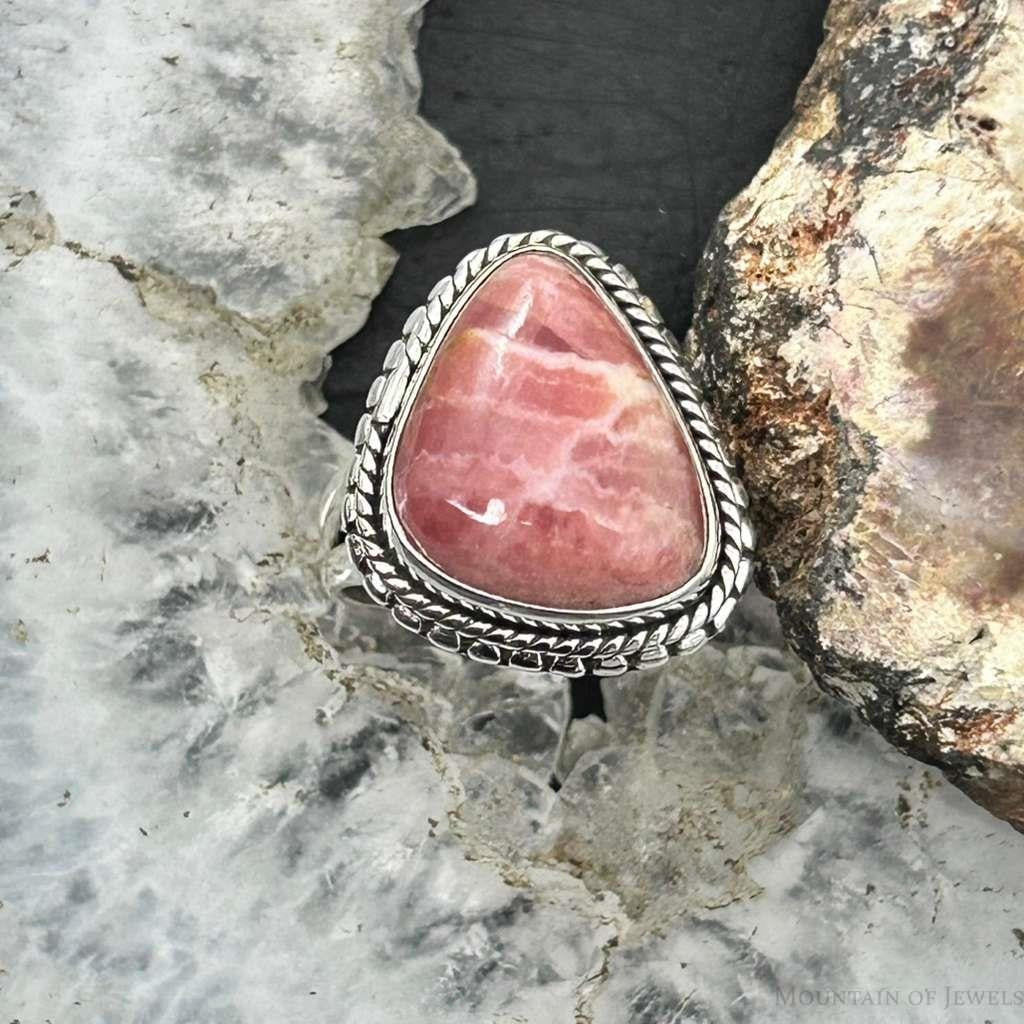 Sterling Silver Southwestern Style Triangle Rhodochrosite Ring Size 6 For Women