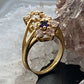 Vintage 14K Yellow Gold Diamonds & Sapphire Floral Lady's Ring Sz 4.5 For Women