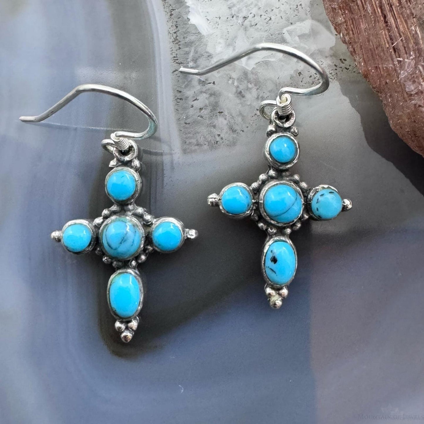Sterling Silver Southwestern Style Turquoise Cross Dangle Earrings For Women