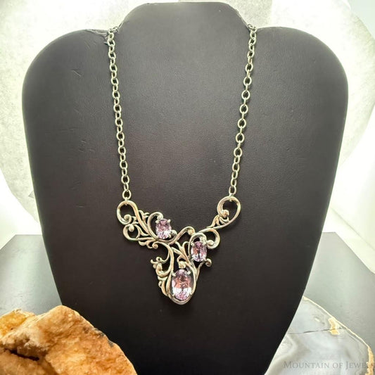 Carolyn Pollack Sterling Silver & Brass Faceted Amethyst 17.5" Swirl Decorated Necklace For Women