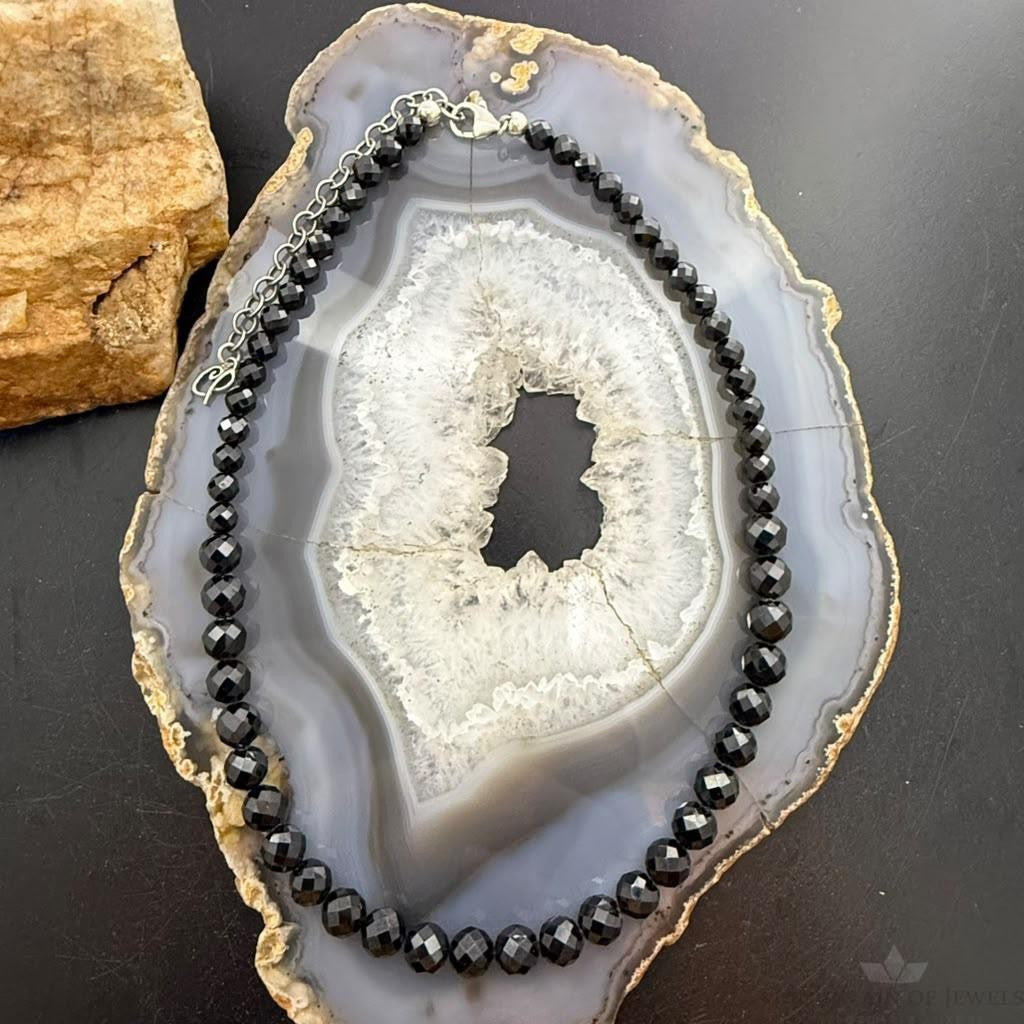 Carolyn Pollack Sterling Silver Round Faceted Onyx 16"-19" Necklace For Women