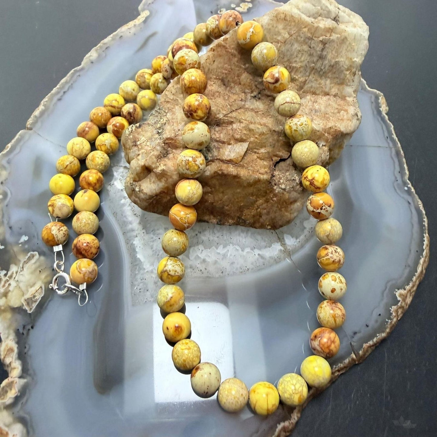 Sterling Silver Southwestern Style 8mm Snake Skin Jasper Beads 20" Necklace For Women