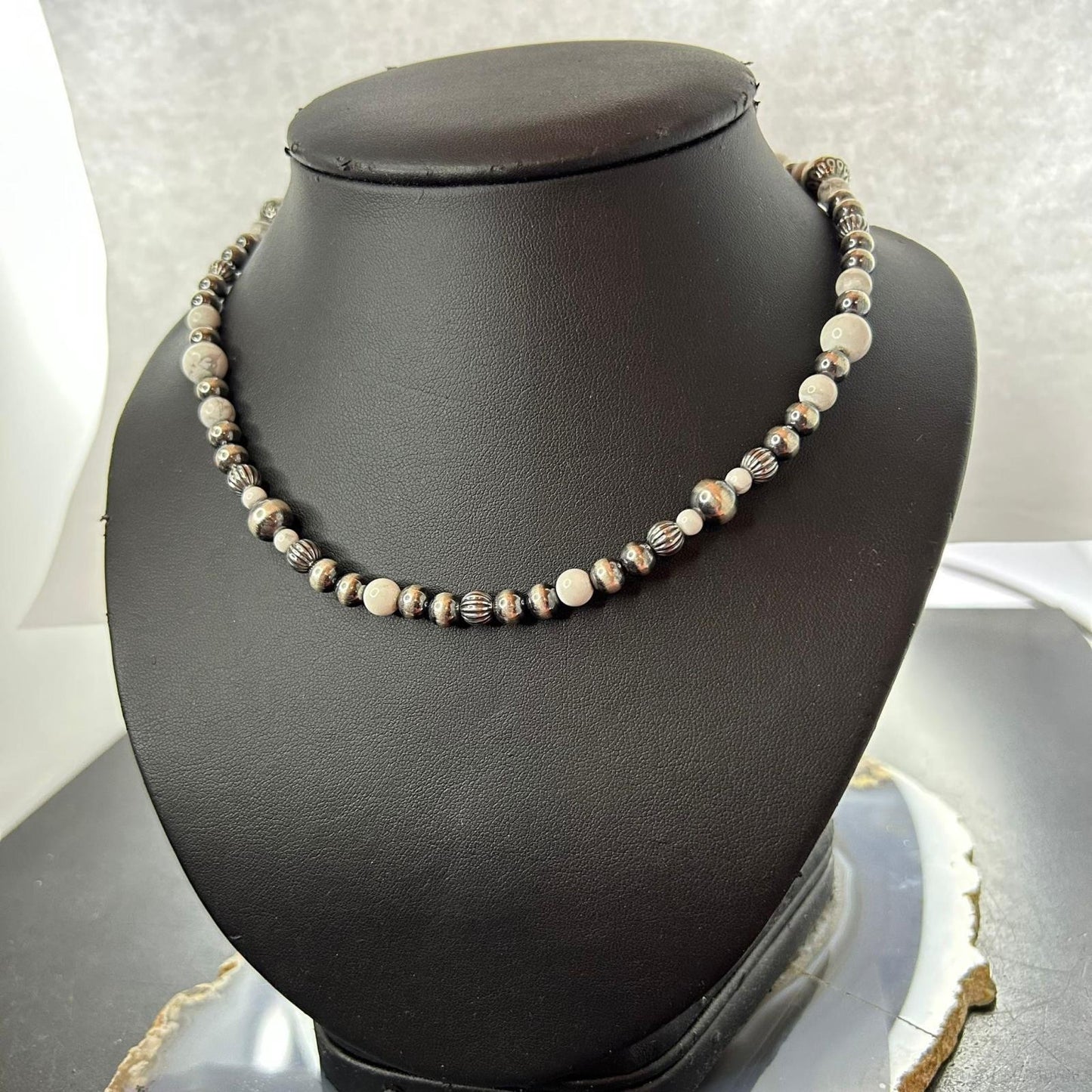 Carolyn Pollack Sterling Silver 5mm-10mm with Howlite Beads 16"-18" Necklace For Women