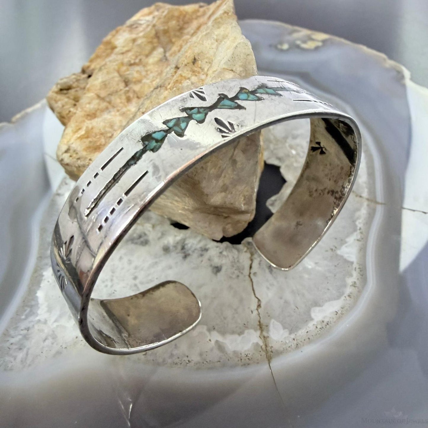 Gibson Gene Navajo Native American Silver Turquoise Chip Inlay Bracelet (As Is)