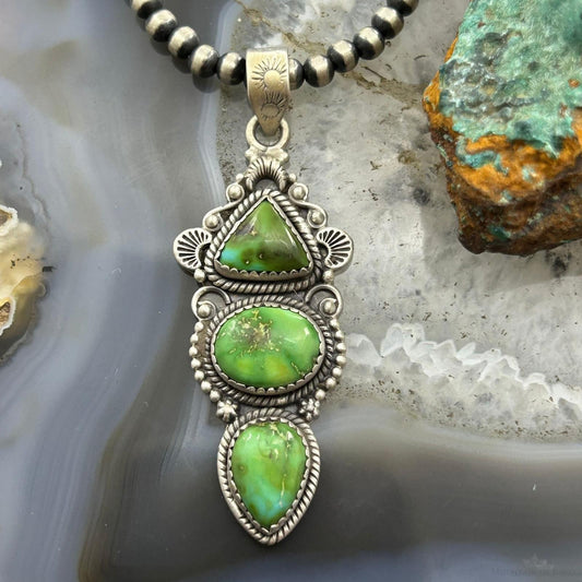 Sterling Silver Southwestern Style 3 Sonora Gold Turquoise Decorated Pendant For Women #2